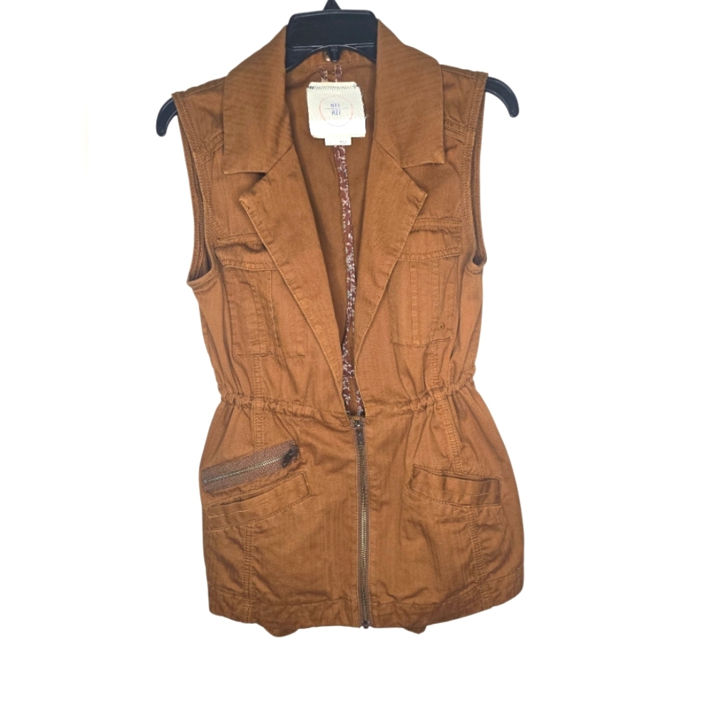Anthropology HEI HEI Camel Brown Cinched Waist Utility Cargo Vest With Pockets S